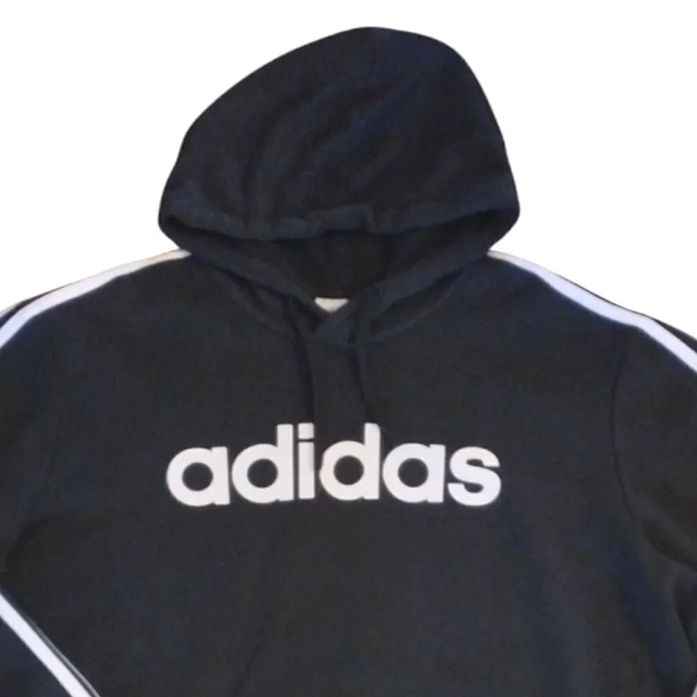 ADIDAS Black White Essentials Three Stripes Logo‎ Pullover Hoodie Men's XXL